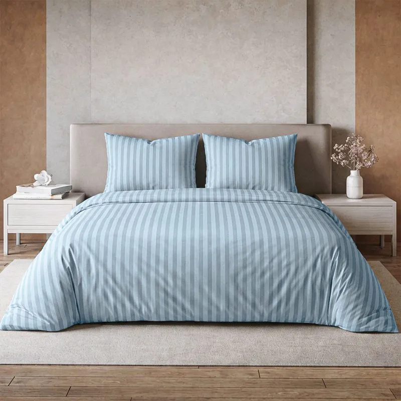Sleek Loom Striped Cotton Cotton Bedsheet (Pastel Blue) - 300 TC media 1