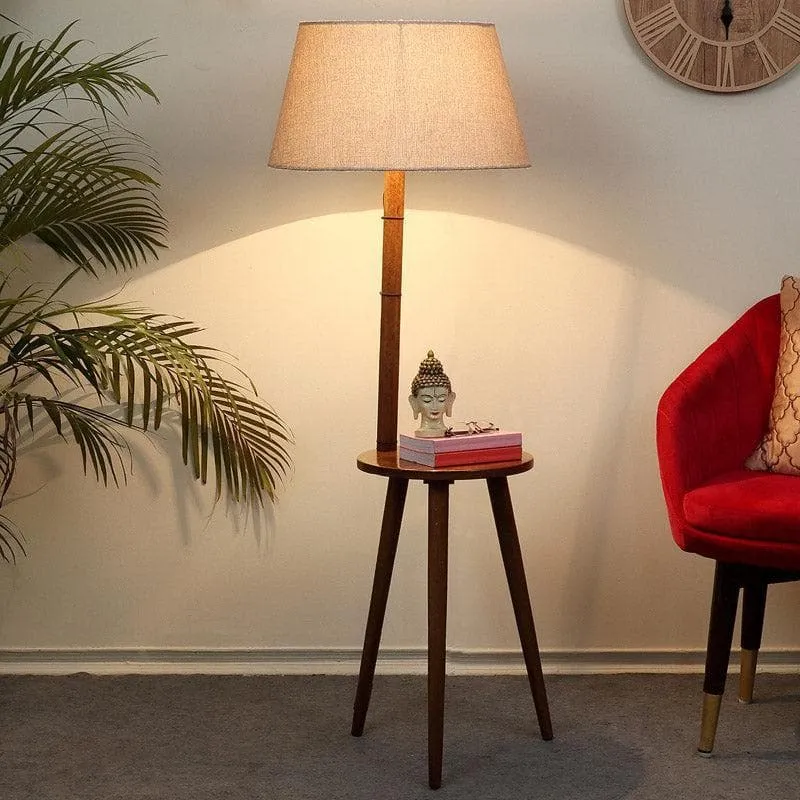 Rosa Miosa Wooden Floor Lamp With Shelf - Beige media 1
