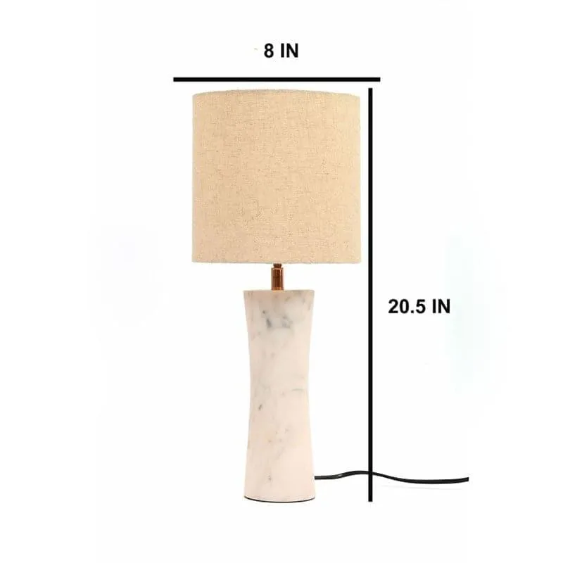 Concave Hand Crafted Marble Fabric Table Lamp - Beige,White media 4