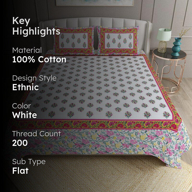 Bhasma Floral Cotton Bedsheet (Red,White) - 200 TC media 2