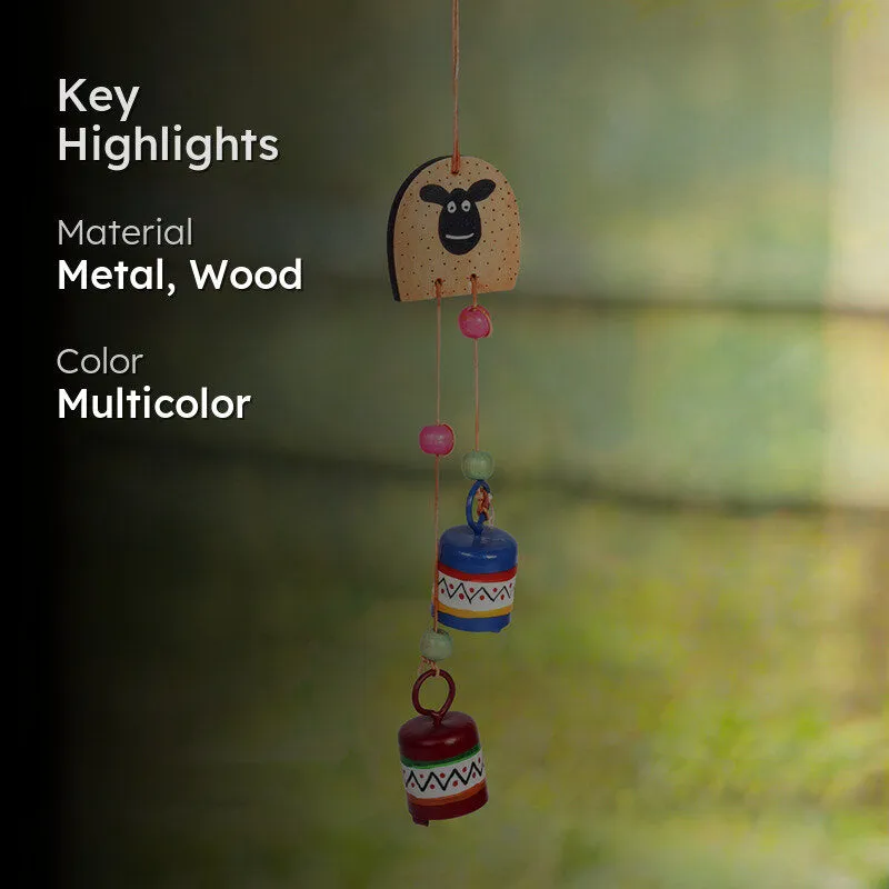 Multicolour sheep-face windchime with material and colour highlights