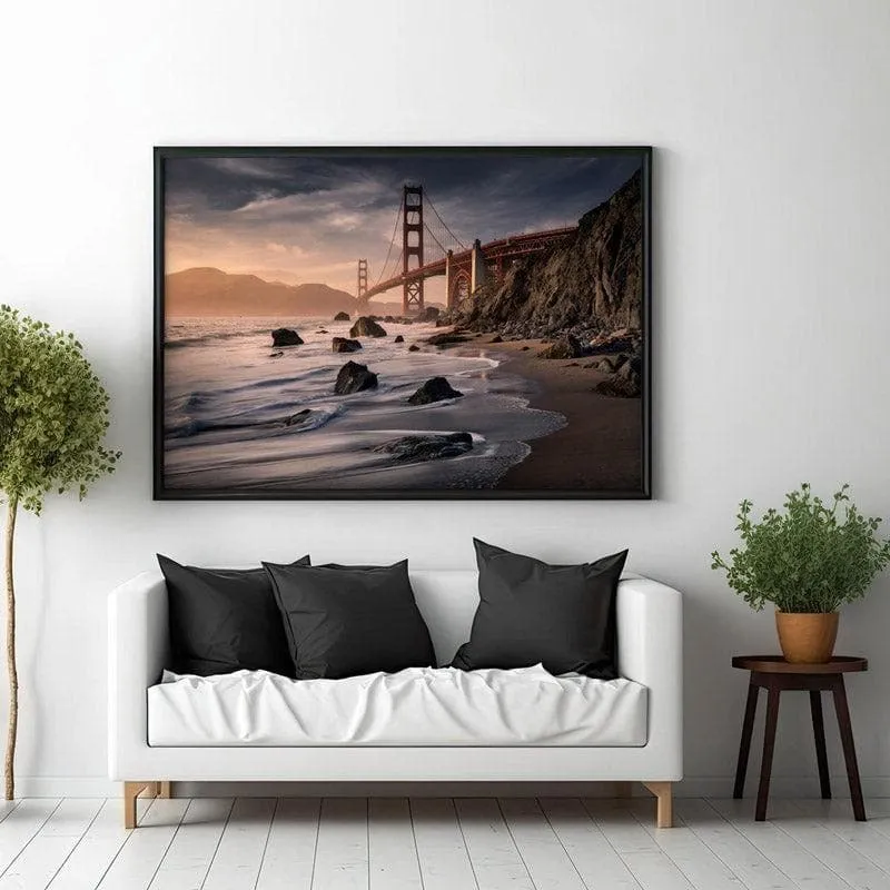 Golden Gate Bridge Canvas Wall Painting - Black Frame media 3