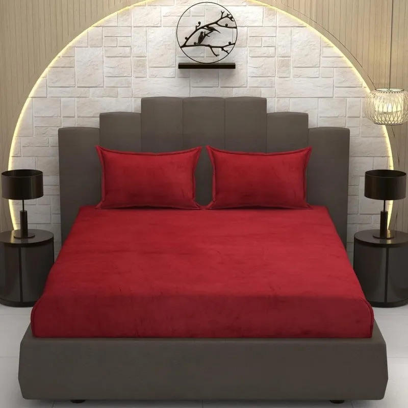 SolidLuxe Woolen Bedsheet (Red) - 150 GSM media 1