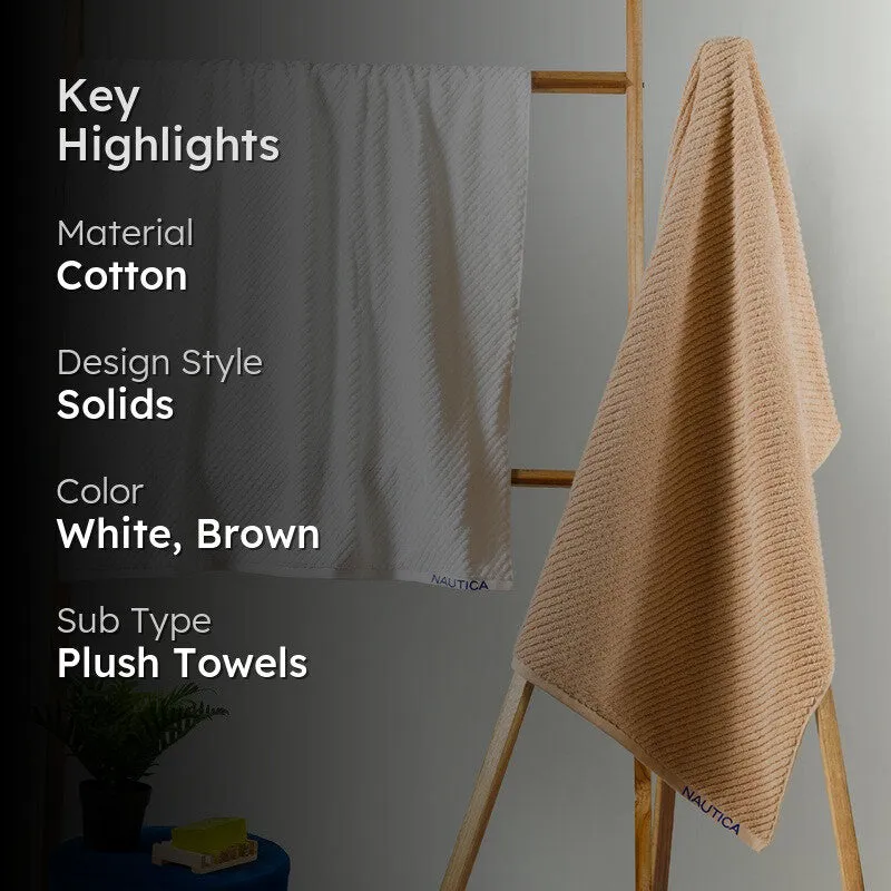 Nautica Riviera Soft Cotton Bath Towel (White & Brown) - Set Of Two media 2