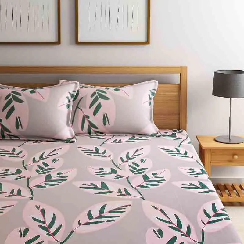Painterly Leaves Cotton Bedsheet - 210 TC media 1