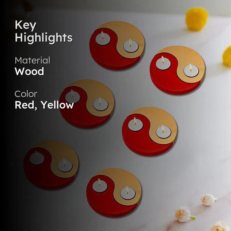 Red Yin Yang Wood Tea Light Holder - Set Of Six media 2