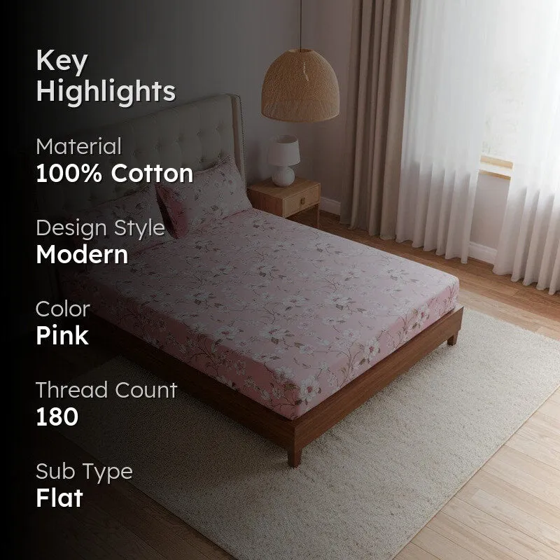 Advina Floral Cotton Bedsheet (Pink) - 180 TC media 2