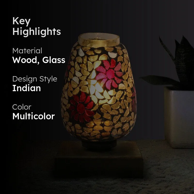 Glowfrost Mosaic Glass Table Lamp With Wooden Base - Multicolor media 2