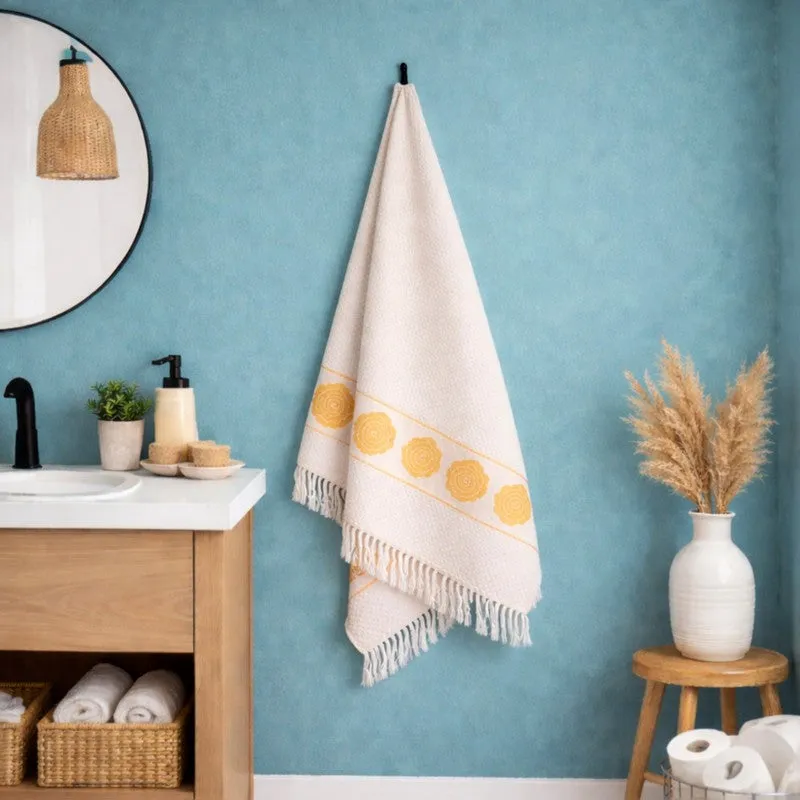 Rosette Cotton Bath Towel (Yellow & White) - Set Of Two media 3
