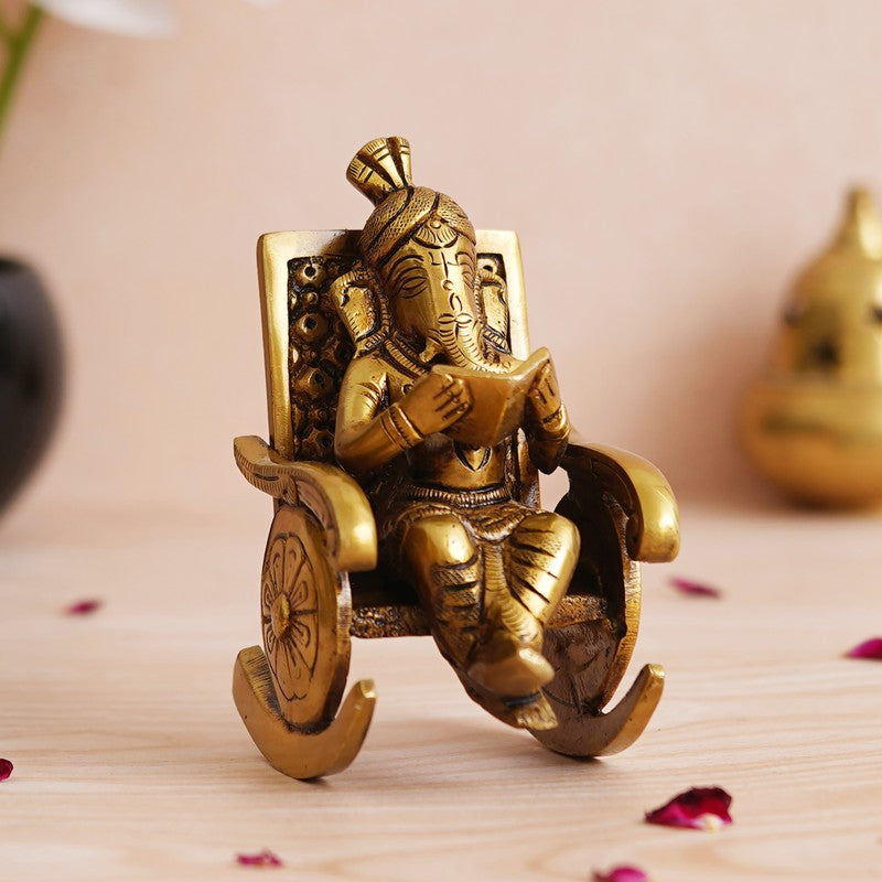 Royal Chariot Ganesha Brass Idol