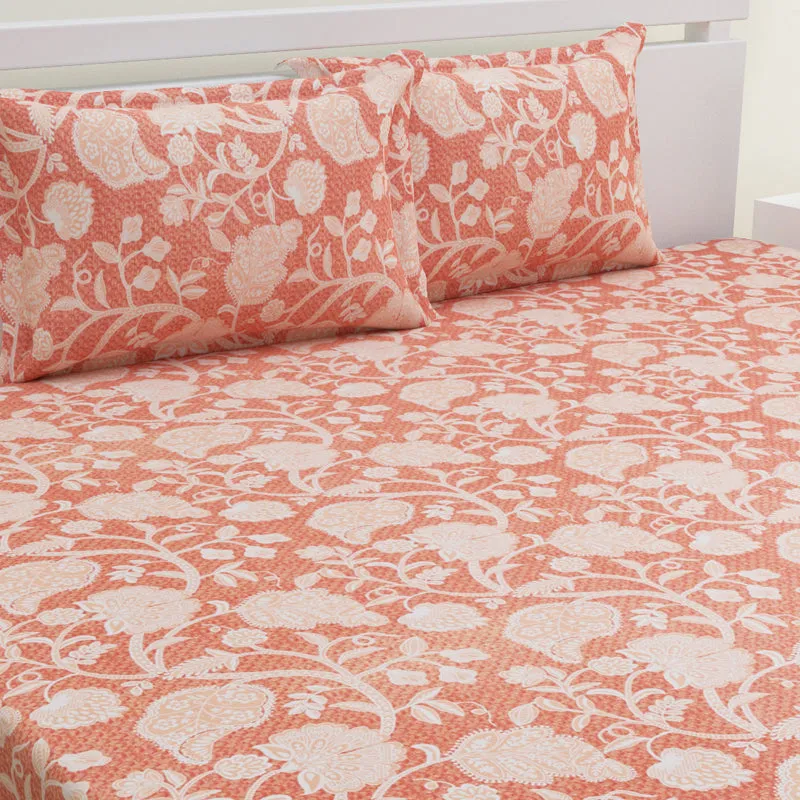 Dream Vines Cotton Bedsheet (Peach) - 144 TC media 3