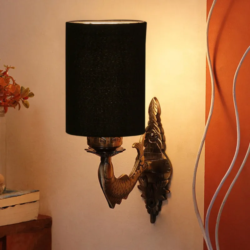 Ziada Stiva Cylindrical Fabric & Metal Wall Lamp - Black media 1