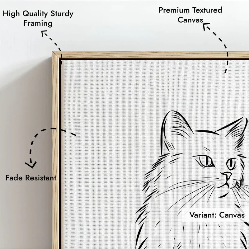 Cat Sketch Archival Canvas Wall Art - Natural Brown Frame media 6