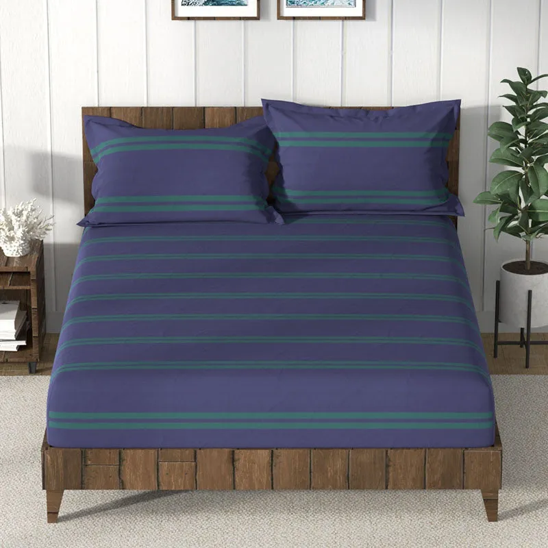 Nautica Mosaic Luxe Geometric Cotton Bedsheet (Navy Blue) - 160 TC media 3