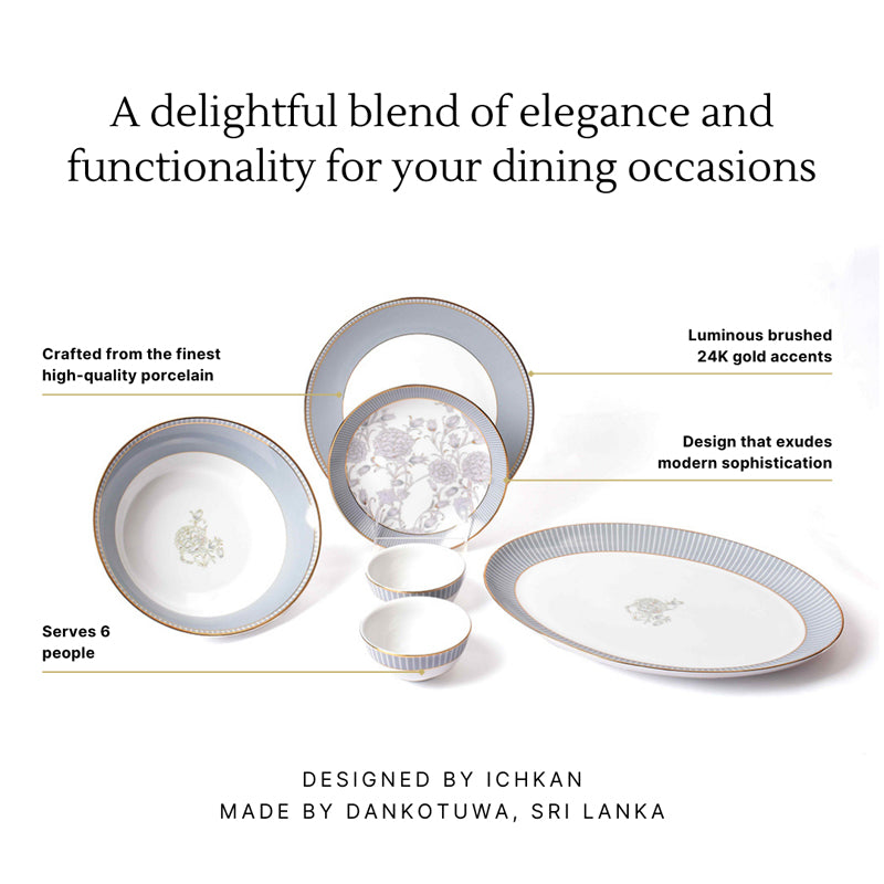 Gilded Iris 24k Gold Brushed Porcelain Dinner Set (Grey) - 21 Piece Set media 5