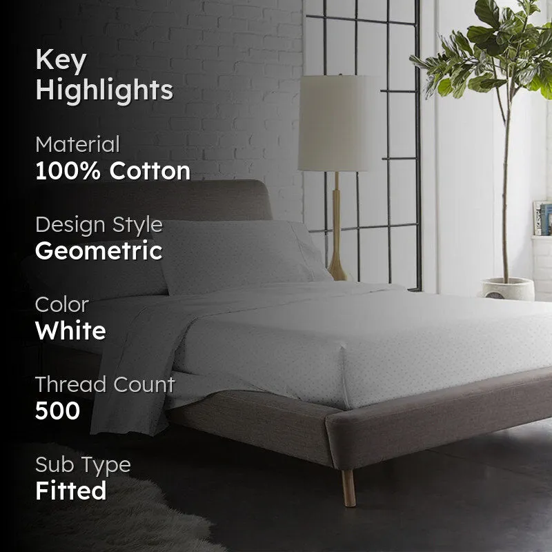 Swiss Dot Fitted Cotton Bedsheet (White) - 500 TC media 2