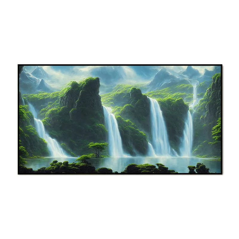 Emerald Isle Waterfalls Landscape Canvas Wall Painting With Frame - Black media 4