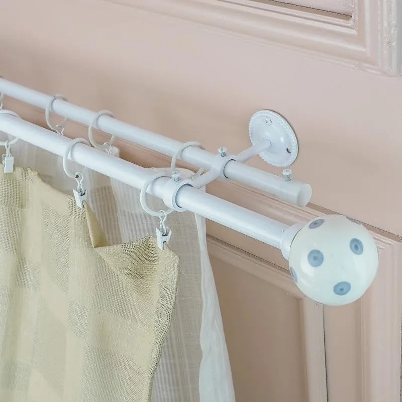 Polka Duo Extendable 1" Double Curtain Rod With Round Finial & Brackets media 1