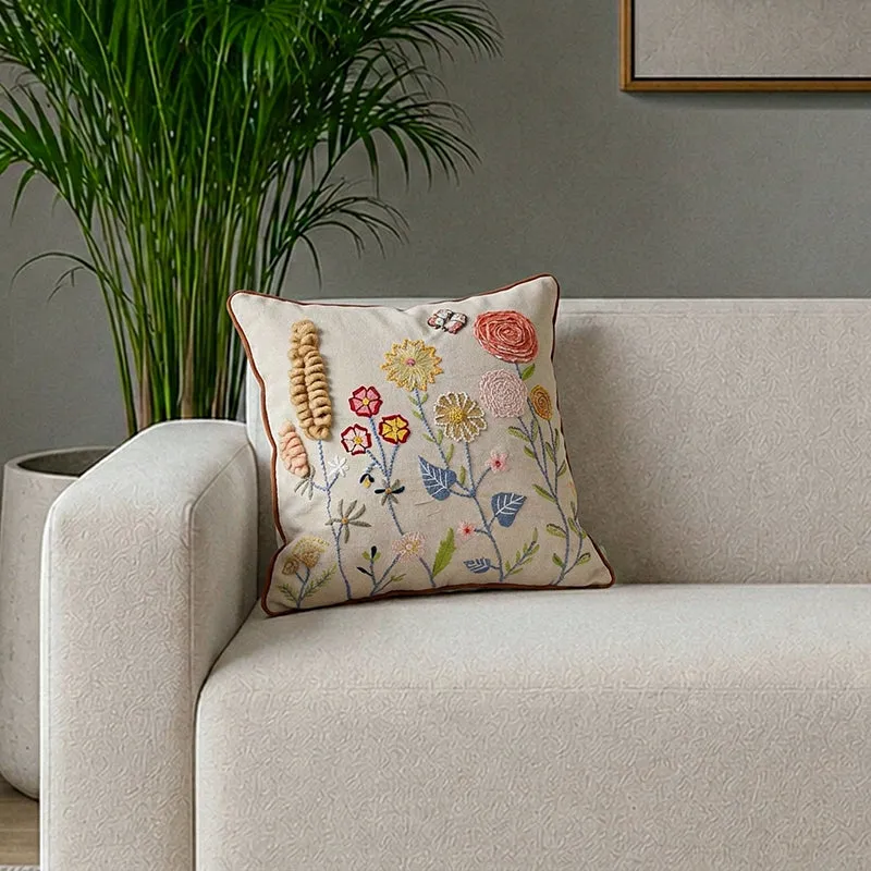 Ranunculus Embroidered Cushion Cover media 1