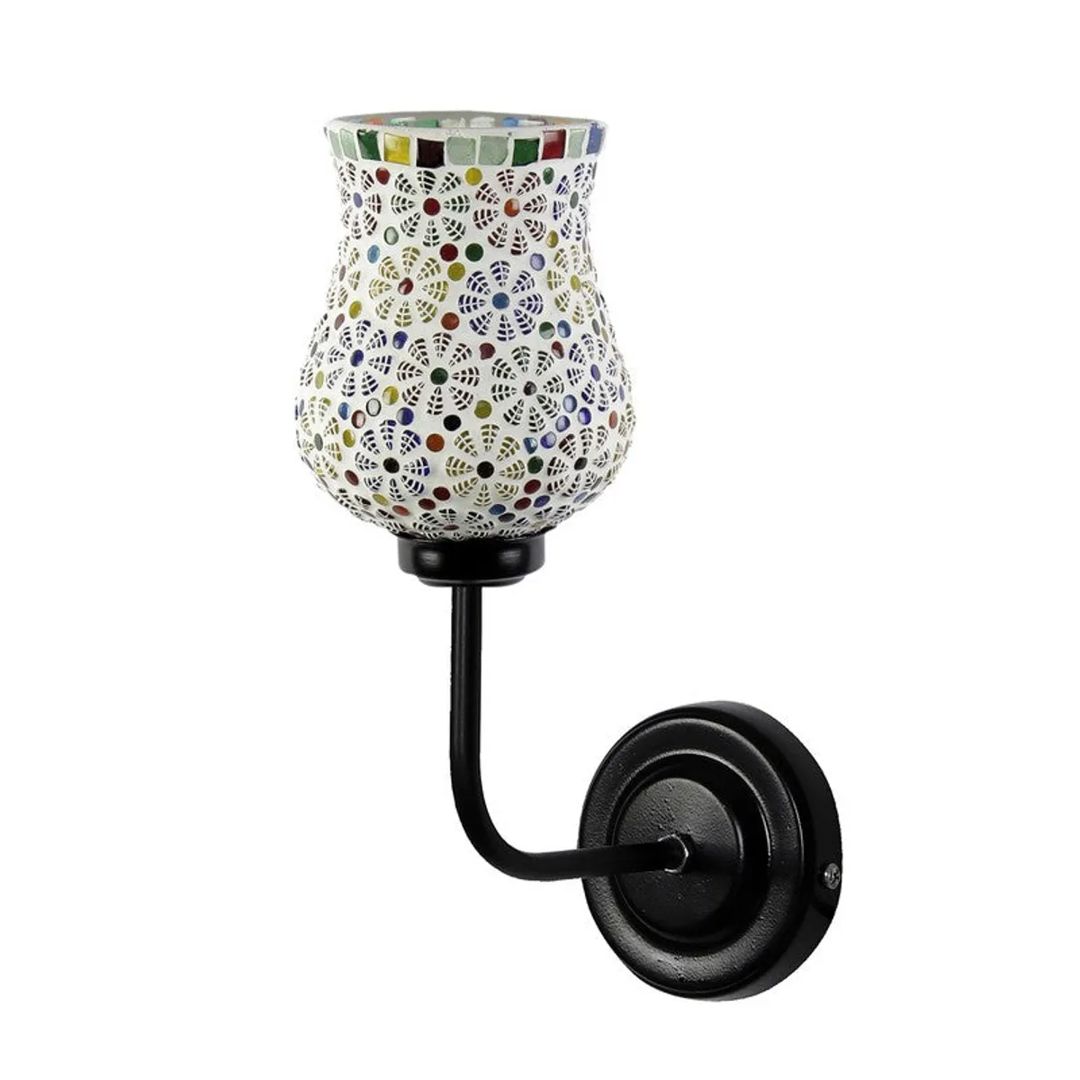 Unlit mosaic glass shade wall lamp with black iron wall mount
