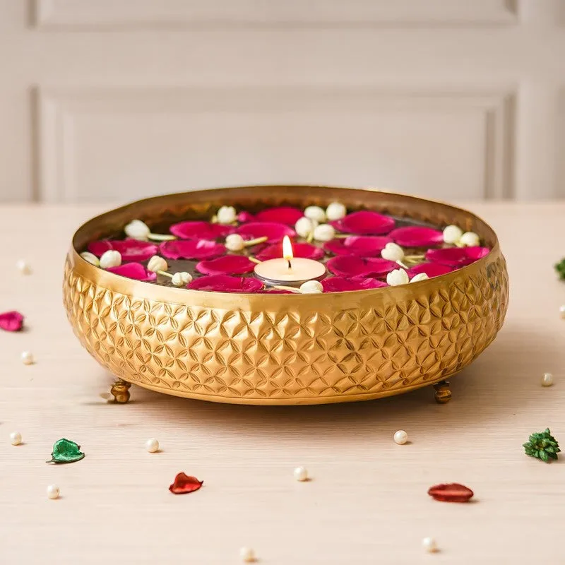 Artisan Hammered Metal Urli - Gold media 3