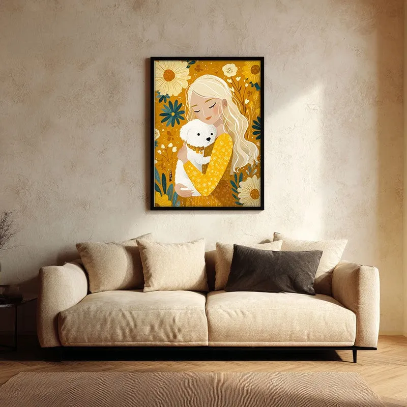 Petal Cuddle Canvas Wall Painting - Black Frame media 1