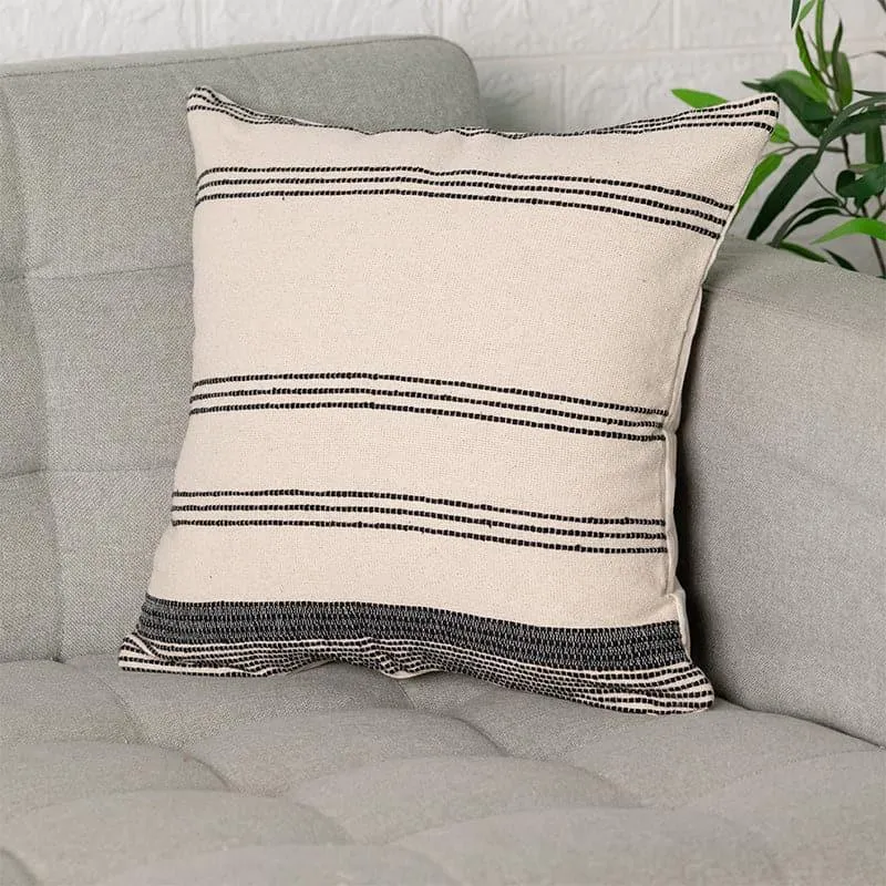 Linear Beige Cotton Cushion Cover media 2