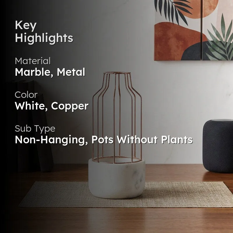 Copper Mesh Eartha Hand Crafted Marble Planter - White media 2