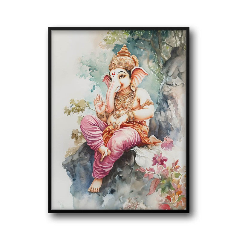 Vighnaharta's Blessing Spiritual Archival Paper Wall Painting With Frame - Black media 6