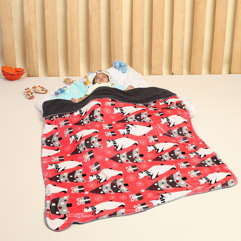 Monte Carlo Whimsical Winter Wrap Kids Blanket (Red) - 300 GSM