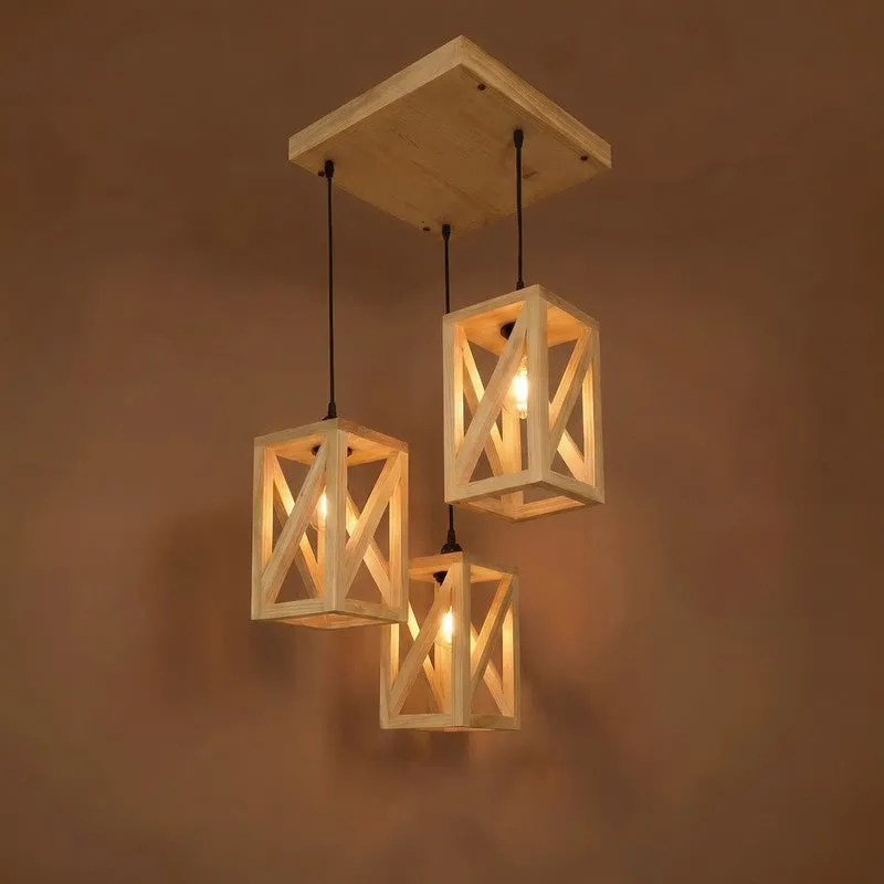 HexaCage Illume Wooden Ceiling Lamp - Beige media 4