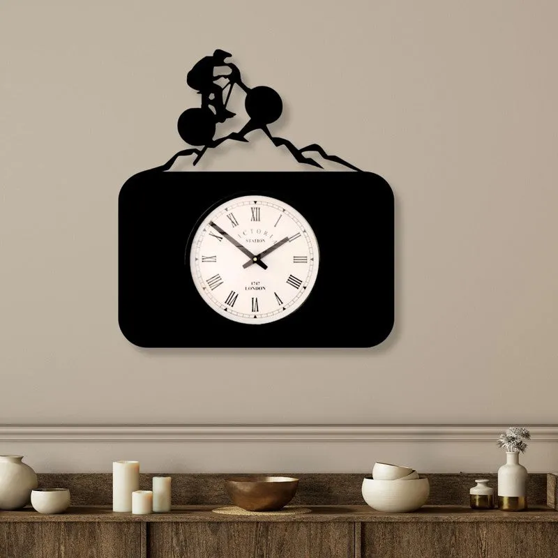Biker Steel Analog Wall Clock - Black media 1