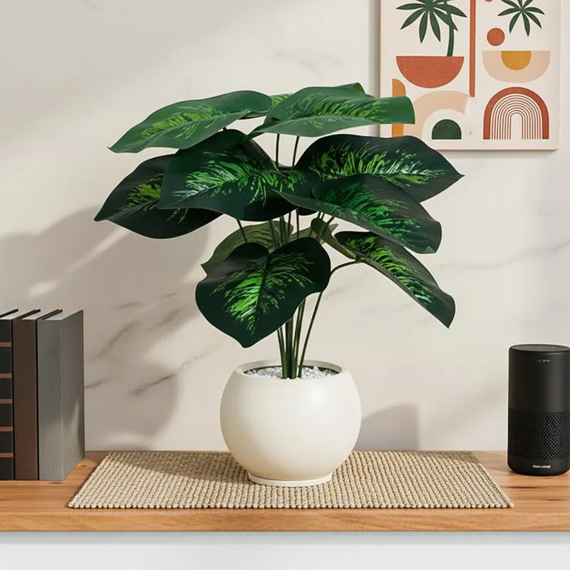 Diora Artificial Green Dieffenbachia With Black Plastic Pot - 1.8 Feet media 1