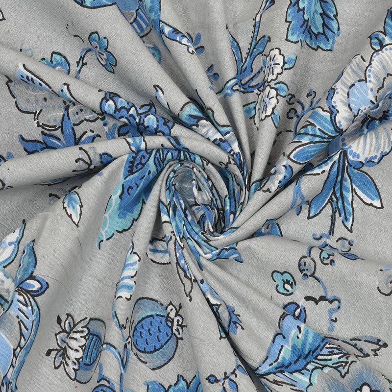 Dahlia Floral Cotton Bedsheet (Blue) - 180 TC media 3