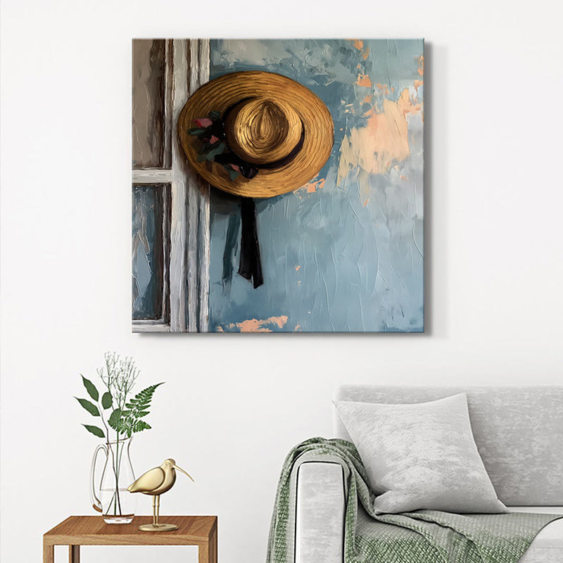 Straw Hat On Wall Painting