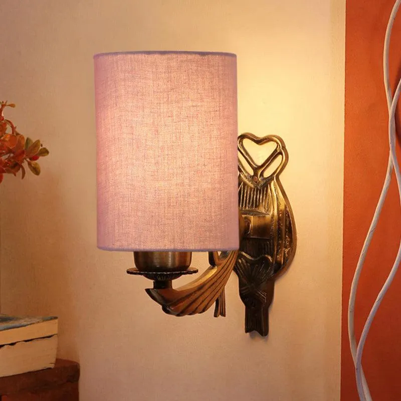 Love Gleam Atva Cylindrical Fabric & Metal Wall Lamp - Grey media 1