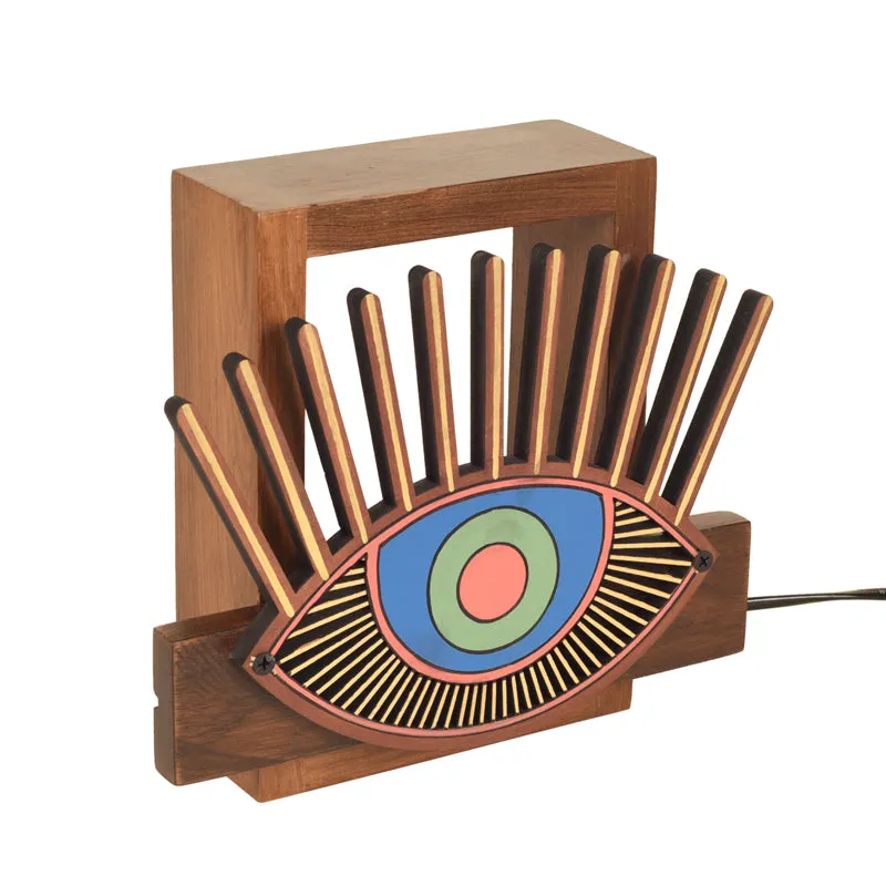Handcrafted Evil Eye Wooden Wall Lamp media 3