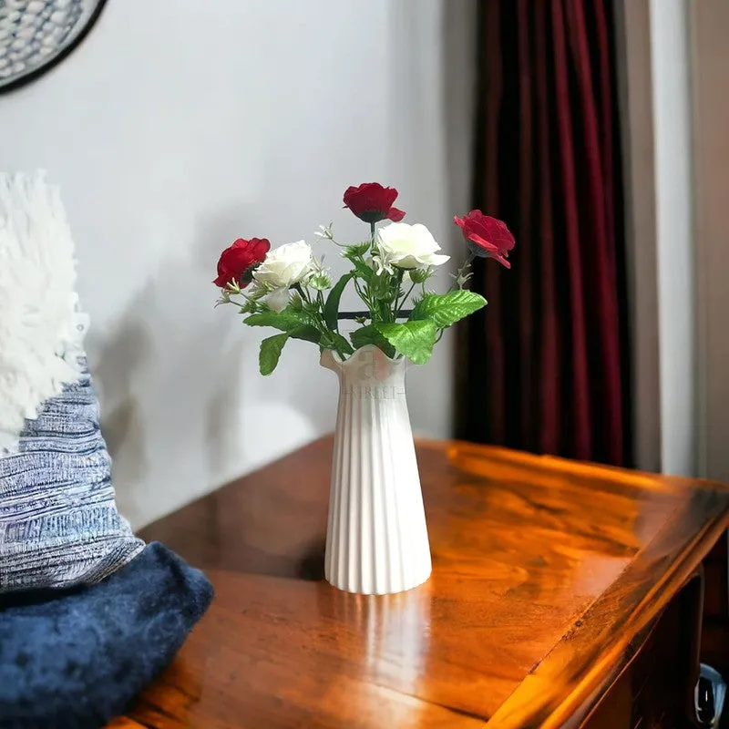 Rossi-Bozzi Silk Rose Artificial Flower Stick - Red & White - 4