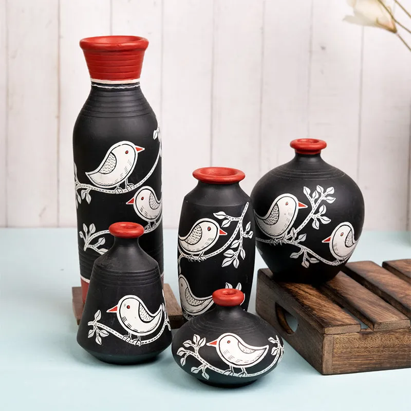 Neel Pakhi Handpainted Terracotta Vase - Set Of Five media 7