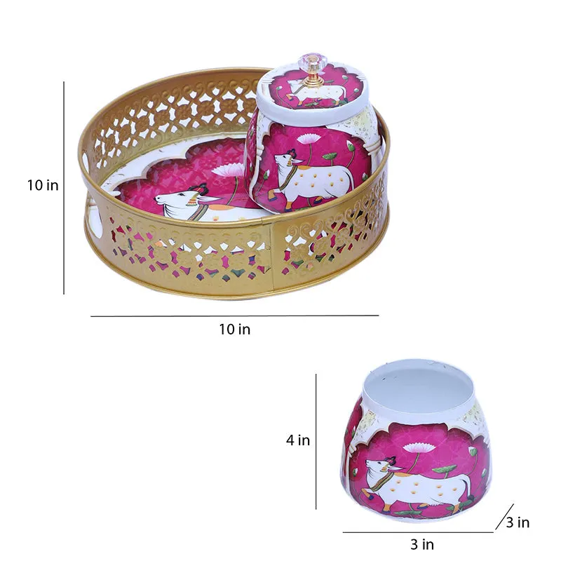Gavya Pink & White Jar with Tray (200 ML) - Three Piece Set media 8
