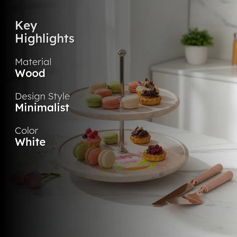 Padma Grace Lotus Wooden Two-Tier Cake Stand media 2