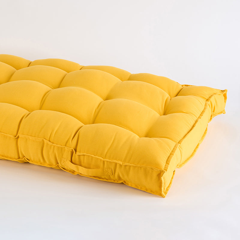 Plushport Solid Cotton Floor Cushion (Yellow) - Set Of Two media 3