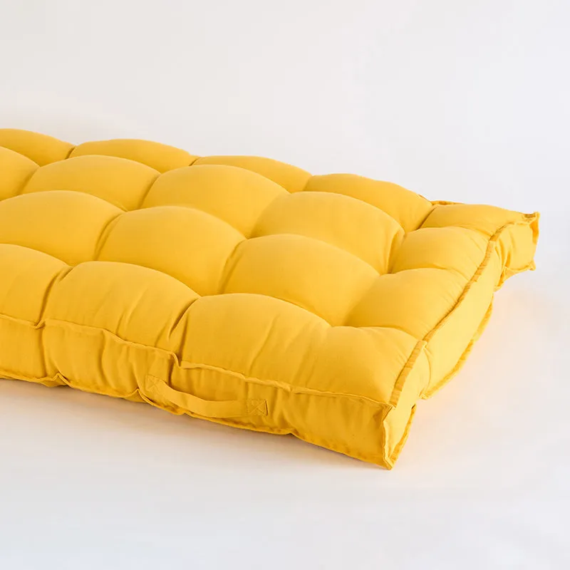Plushport Solid Cotton Floor Cushion (Yellow) - Set Of Two media 3