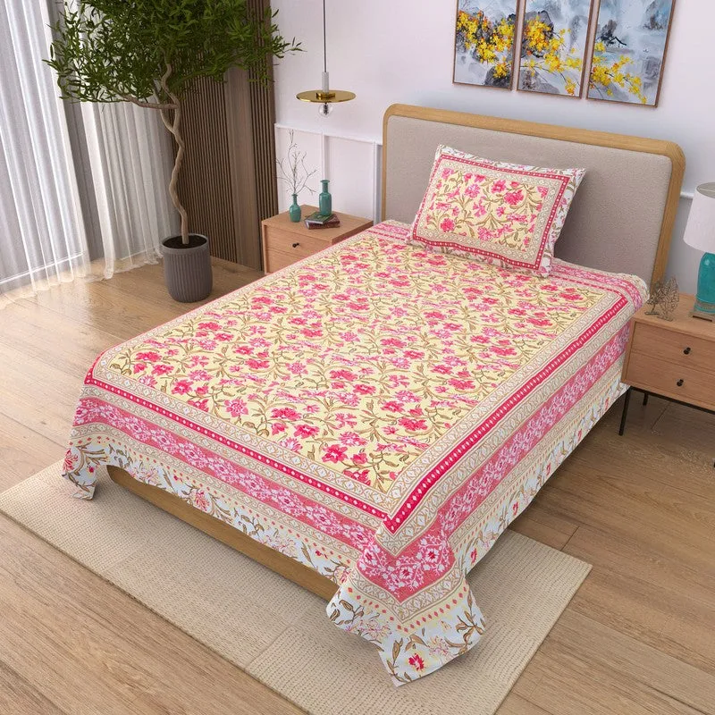 Snuglyn Floral Cotton Bedsheet (Pink & Yellow) - 240 TC media 3