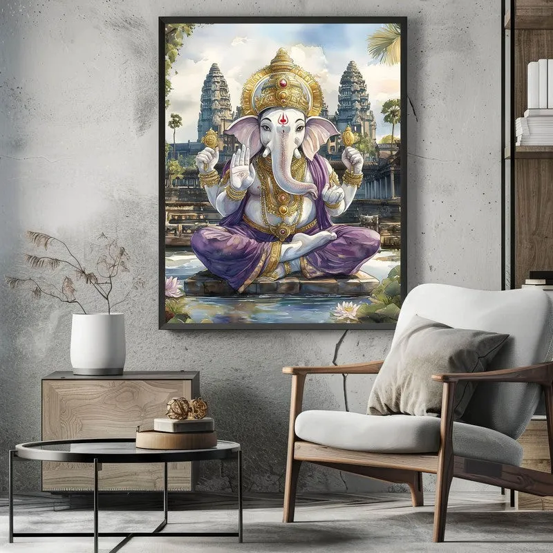 Divine Gajavaktra Spiritual Archival Paper Wall Painting With Frame - Black media 3
