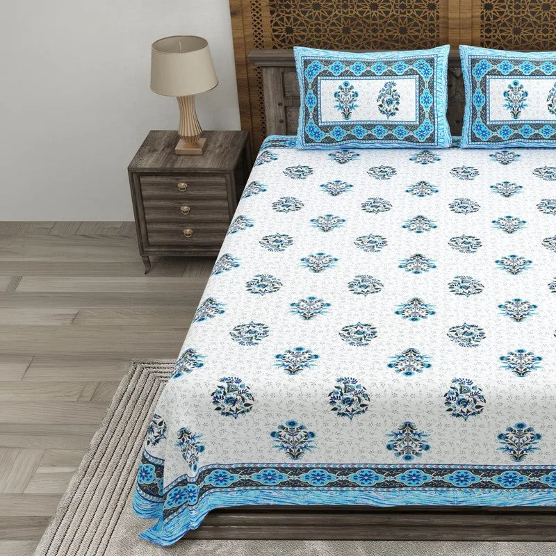 Royally Cotton Bedsheet (Blue,White) - 240 TC media 3