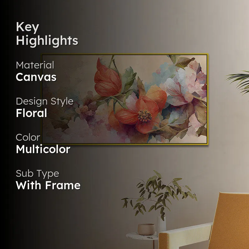 Pastel Petal Explosion Floral Canvas Wall Painting With Frame - Gold media 2
