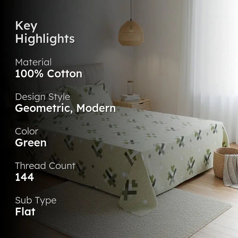 Criss Cross Chrome Cotton Bedsheet (Green) - 144 TC media 2