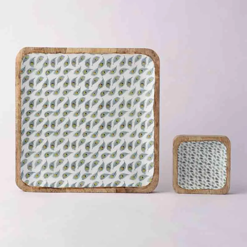 Feathered Wood Platter Set - Set of Two media 5