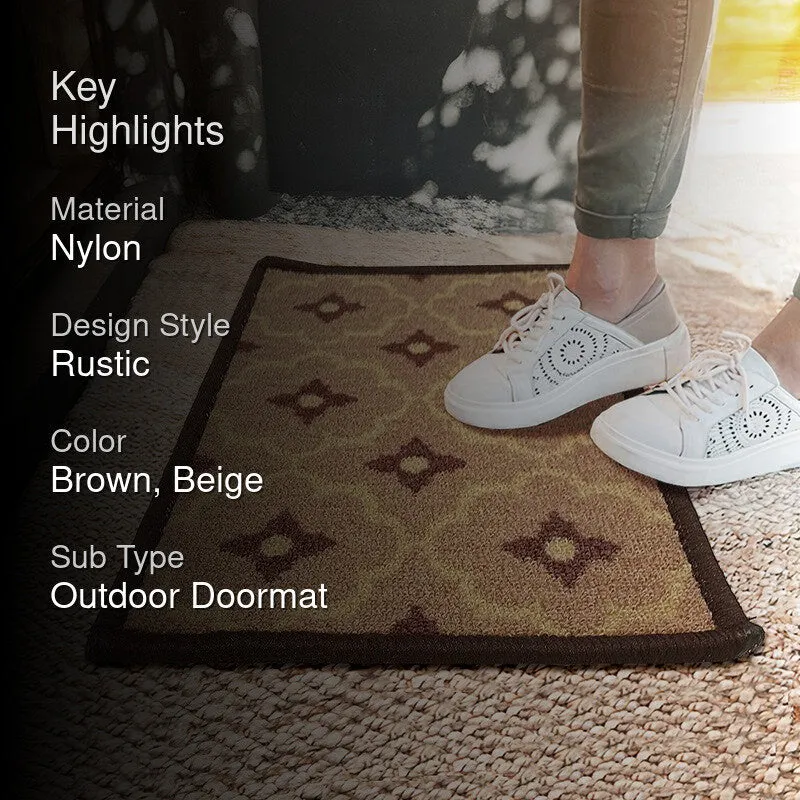 Eris Floral Nylon Door Mats - Brown,Beige media 2